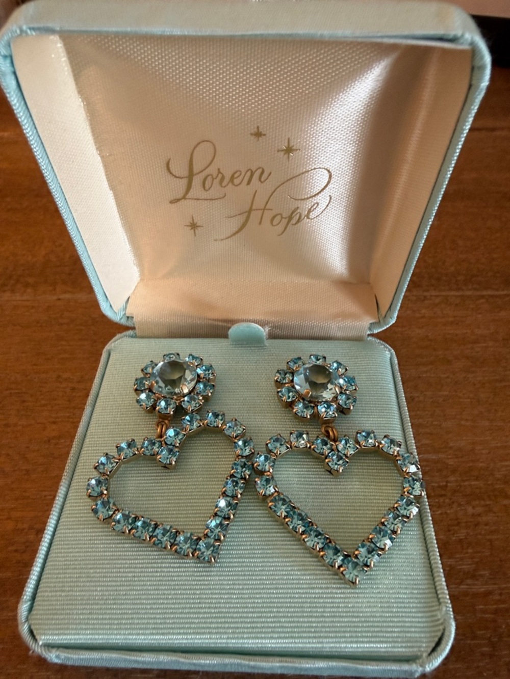 Loren Hope Sky Blue Crystal Heart Drop Earrings